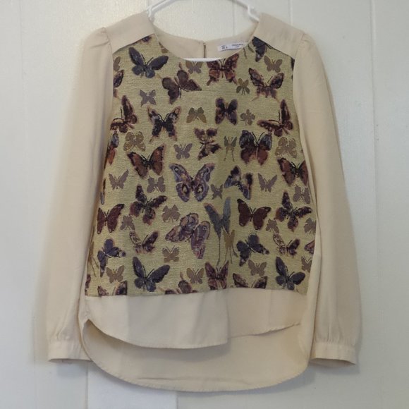 Christy & Co butterfly embroidered tapestry top L - Picture 1 of 4